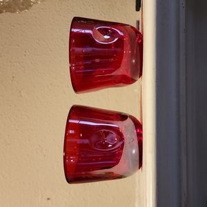 Red Iridescent Hand-blown Art Glass Votive/Tealight Candle Holders with Dimples